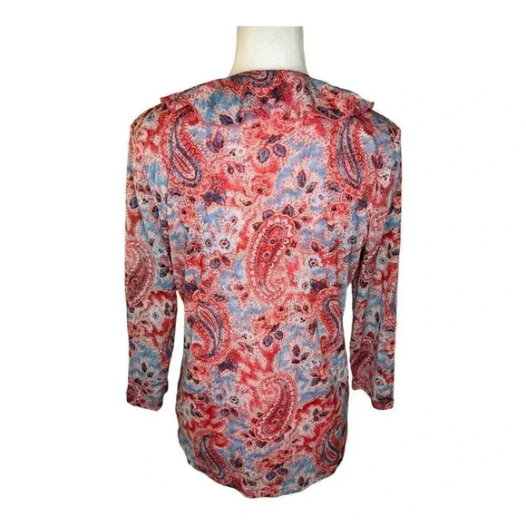 Chaps Denim XL Red & Blue Paisley Lined Lace Up V-Neck Top‎ - Picture 3 of 7